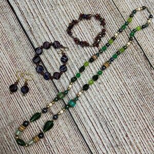 Costume Estate Lot Multi Strand Beaded Necklace Bracelet Earrings Set